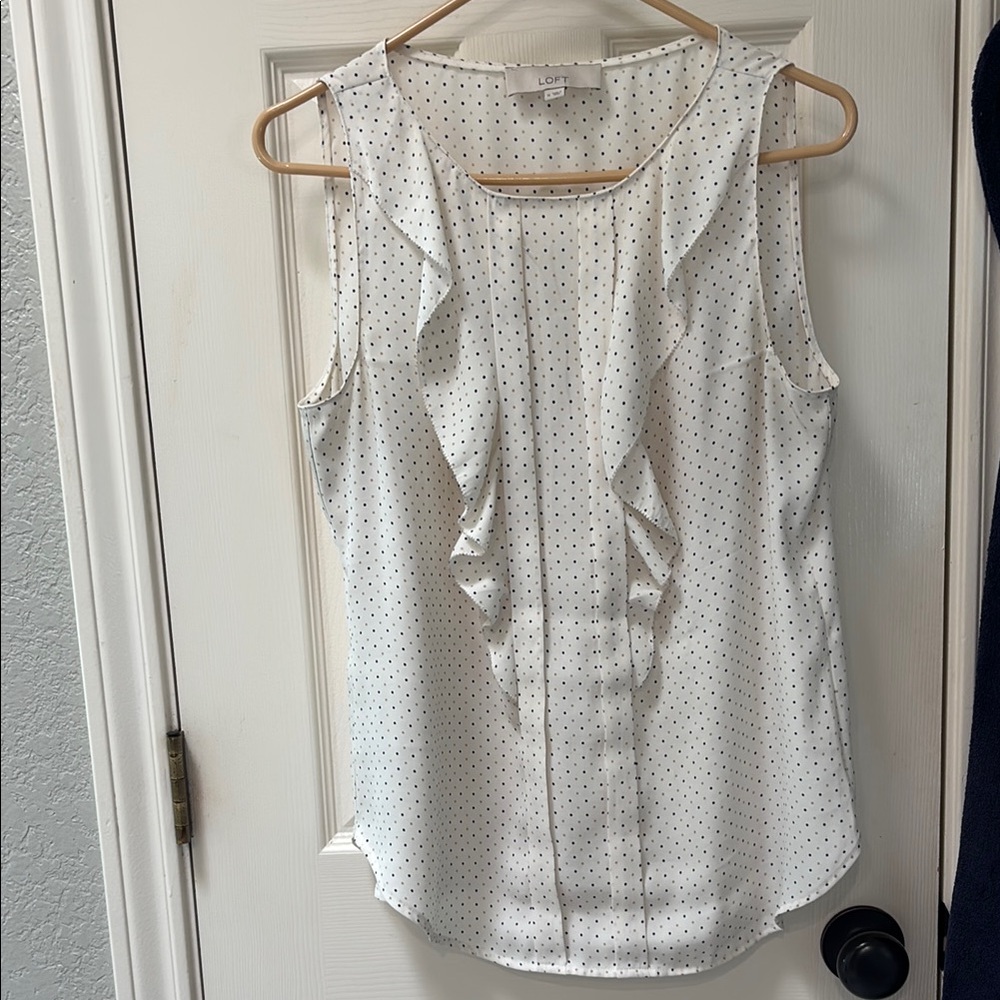 LOFT White Sleeveless Ruffle Top